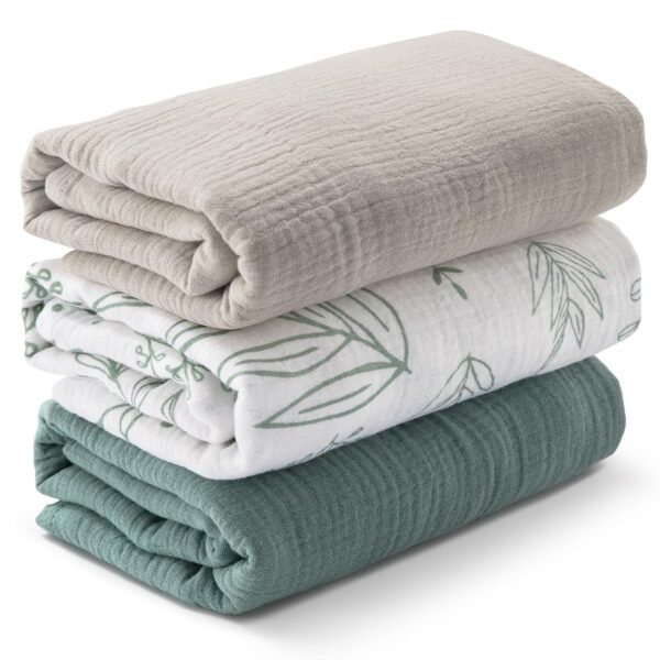 Muslin Swaddle Blankets for Newborn, 3 Pack Breathable Soft Receiving Blanket, Large 38 x 40 inches Swaddle Wrap Burping Clothes, Essentials Infant Shower Items, Toddler Gift...