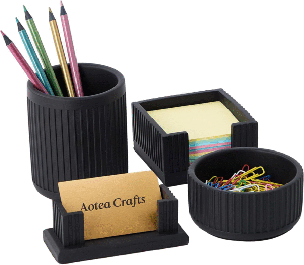 Set of 4 Aesthetic Desk Accessories for Modern, Minimalist Office Decor- Concret