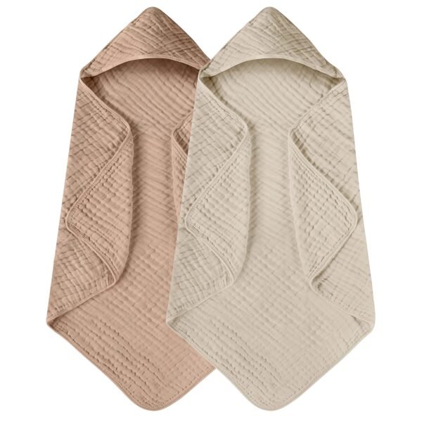 Yoofoss Hooded Baby Towels for Newborn 2 Pack 100% Muslin Organic Cotton Baby Bath Towel with Hood for Babies, Infant, Toddler and Kids, Large 32x32Inch, Soft and Absorbent...